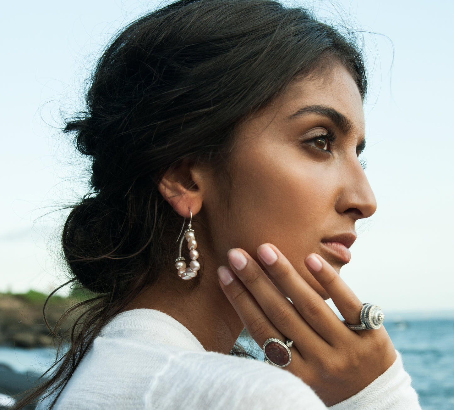 Reign Pearl Earrings Silver