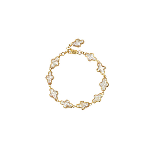 Ceceilia Pearl Cross Bracelet - Gold