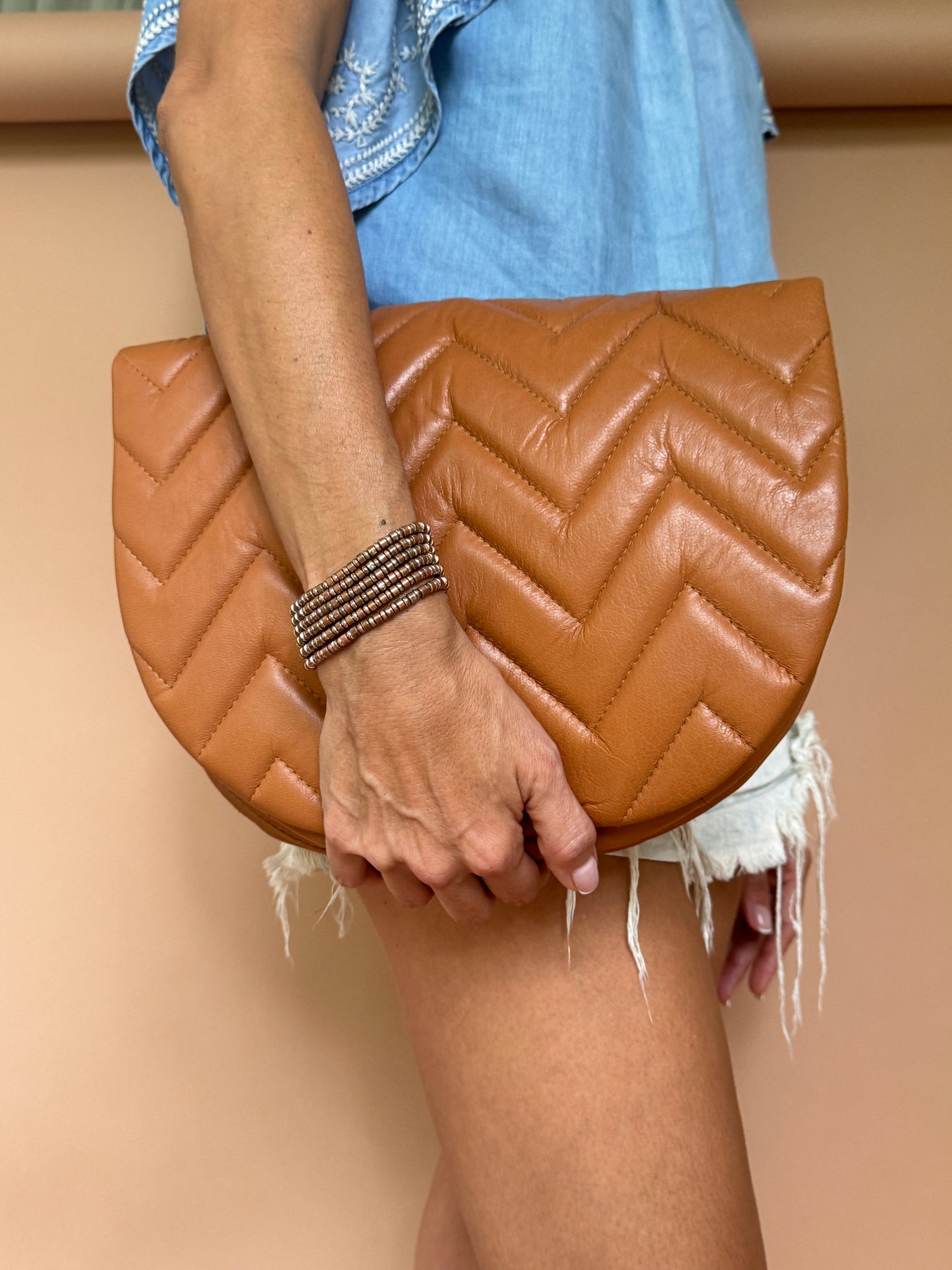 Quilted saddle bag  -Tan