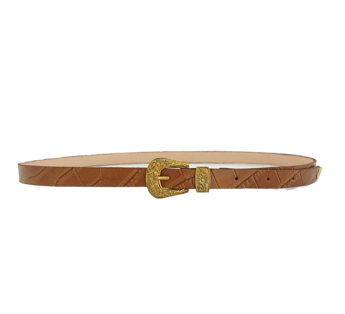 Mock Croc Skinny Belt - Tan