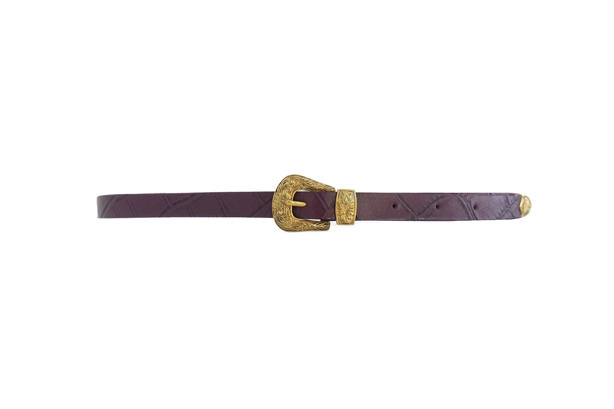 Mock Croc Skinny Belt - Burgundy