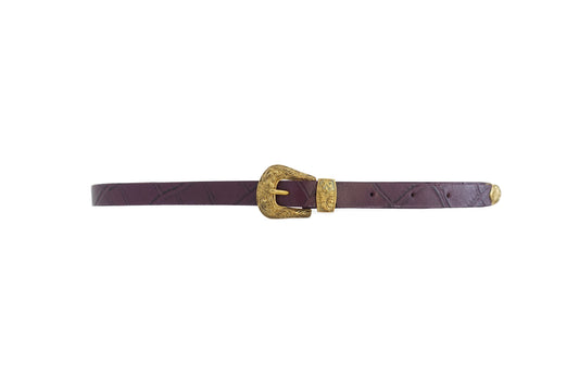 Mock Croc Skinny Belt - Burgundy