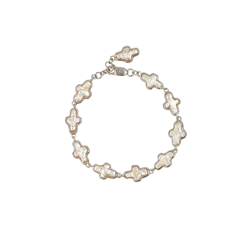 Ceceilia Pearl Cross Bracelet - Silver